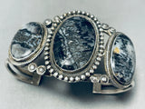 One Of The Best Vintage Native American Navajo Black Petrified Wood Sterling Silver Bracelet-Nativo Arts