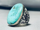 Heavy Mens 25 Gram Vintage Native American Navajo Turquoise Leaf Sterling Silver Ring Old-Nativo Arts