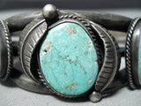 Heavy Unique Stamp Nhmss Vintage Native American Navajo Turquoise Sterling Silver Bracelet-Nativo Arts