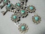 Women's Vintage Native American Navajo Royston Turquoise Sterling Silver Squash Blossom Necklace-Nativo Arts