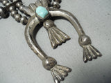 1920's Vintage Native American Navajo Turquoise Sterling Silver Squash Blossom Necklace-Nativo Arts
