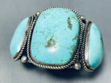 Signed Heavy Vintage 116 Gram Native American Navajo Turquoise Sterling Silver Bracelet-Nativo Arts