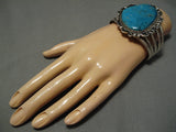 Incredible Vintage Native American Navajo Turquoise Mountain Sterling Silver Nez Bracelet Old-Nativo Arts