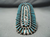 One Of The Longest Vintage Native American Turquoise Sterling Silver Ring-Nativo Arts
