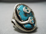 Authentic Effie Calavaza Turquoise Snake Sterling Silver Native American Zuni Ring Old-Nativo Arts