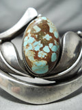 Signed Vintage Native American Navajo #8 Turquoise Sterling Silver Bracelet-Nativo Arts