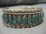 Amazing Vintage Native American Navajo Deepset Turquoise Sterling Silver Bracelet Old-Nativo Arts