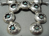 Snake Eyes Turquoise Vintage Native American Navajo Sterling Silver Squash Blossom Necklace-Nativo Arts