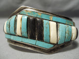 One Of The Best Vintage Native American Navajo Turquoise Sterling Silver Inlay Bracelet Old-Nativo Arts
