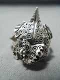 Detailed! Navajo Sterling Silver Horny Toad Ring Native American-Nativo Arts