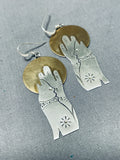 Exceptional Native American Navajo Sterling Silver Coyote & Moon Earrings-Nativo Arts