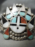 Superior Vintage Zuni Native American Kachina Turquoise Sterling Silver Bracelet-Nativo Arts