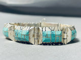 One Of The Best Vintage Native American Navajo Turquoise Inlay Link Sterling Silver Bracelet-Nativo Arts