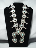 Powerful Womens Vintage Native American Navajo Turquoise Sterling Silver Squash Blossom Necklace-Nativo Arts