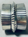 Monumental Advanced Technique Native American Navajo Signed Huge Heavy Solid Silver Bracelet-Nativo Arts