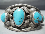 Museumt Vintage Native American Navajo Blue Gem Turquoise Sterling Silver Bracelet Old-Nativo Arts