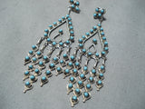 Spectacular Native American Zuni Sleeping Beauty Turquoise Sterling Silver Dangle Earrings-Nativo Arts