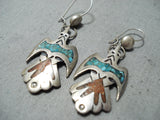 Unique Vintage Native American Navajo Turquoise Chip Inlay Sterling Silver Birds Earrings Old-Nativo Arts
