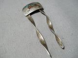 Marvelous Vintage Native American Navajo Turquoisd Sterling Silver Hair Barrette Old-Nativo Arts