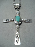 Incredible Navajo Turquoise Sterling Silver Cross Necklace Native American-Nativo Arts