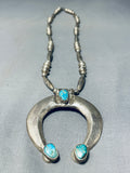 Rare Vintage Native American Navajo Gilber Turquoise Sterling Silver Naja Necklace-Nativo Arts