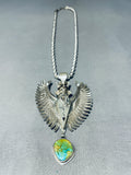 One Of Most Detailed Vintage Native American Navajo Kachina Turquoise Sterling Silver Necklace-Nativo Arts