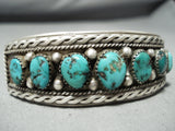 Authentic Vintage Native American Navajo Green Turquoise Sterling Silver Bracelet Old-Nativo Arts