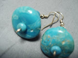 Exquisite Vintage Native American Navajo Blue Gem Turquoise Sterling Silver Earrings-Nativo Arts