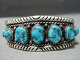 Intense Wave Vintage Native American Navajo Graduating Turquoise Sterling Silver Bracelet Old-Nativo Arts