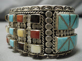 Important Vintage Native American Zuni Michael Lasiloo Turquoise Inlay Sterling Silver Bracelet-Nativo Arts