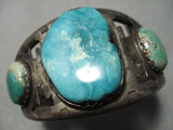 Huge Vintage Native American Navajo Carico Lake Turquoise Sterling Silver Bracelet Old-Nativo Arts