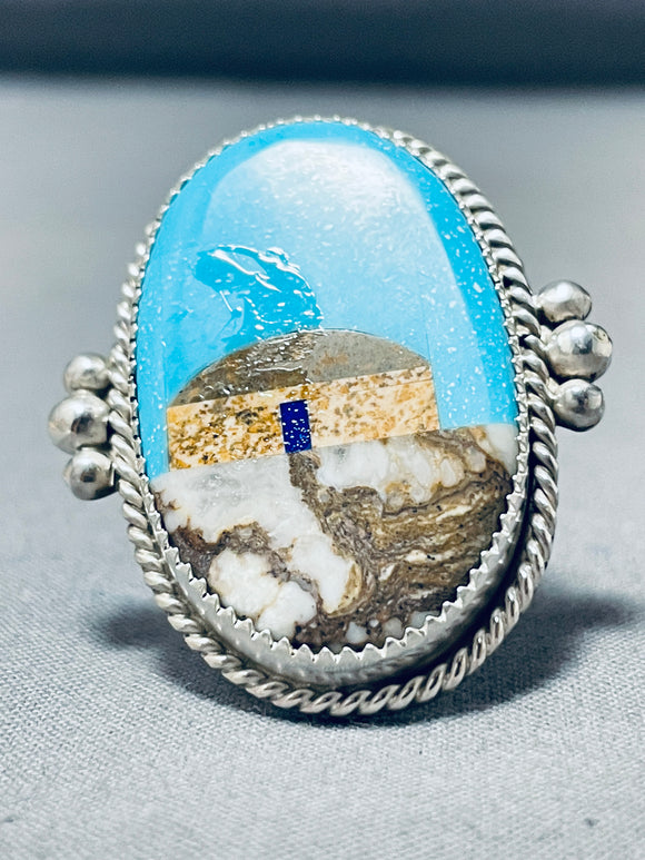 Important Native American Navajo Hogan Native American Navajo Turquoise Sterling Silver Ring-Nativo Arts