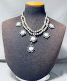 Rare Tier Vintage Native American Navajo Pearl Sterling Silver Necklace Old-Nativo Arts