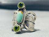 Exquisite Native American Navajo Royston Turquoise Peridot Sterling Silver Gigantic Ring-Nativo Arts
