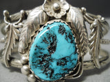 Detailed!! Vintage Native American Navajo Deep Blue Turquoise Sterling Silver Leaf Bracelet Old-Nativo Arts