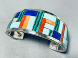 Thicker Native American Zuni Turquoise Sterling Silver Inlay Bracelet-Nativo Arts