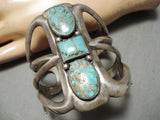 Heavy Towering Vintage Native American Navajo Villa Grove Turquoise Sterling Silver Bracelet Old-Nativo Arts