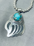 Jerr Nelson Native American Navajo Turquoise Sterling Silver Paw Necklace-Nativo Arts