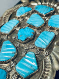 Native American 148 Grams Vintage Zuni Hand Carved Turquoise Sterling Silver Ketoh Bracelet-Nativo Arts
