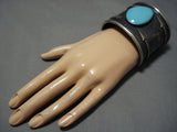 Huge and Heavy Blue Gem Turquoise Sterling Silver Bracelet Cuff-Nativo Arts