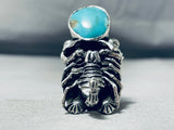 Striking San Felipe Pilot Mountain Turquoise Sterling Silver Scorpion Ring-Nativo Arts