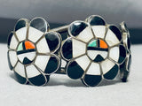 Candice Cook Vintage Native American Zuni Turquoise Inlay Sterling Silver Sun Bracelet-Nativo Arts