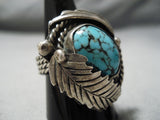 Superlative Vintage Native American Navajo Spiderweb Turquoise Sterling Silver Ring-Nativo Arts
