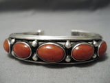 Quality Native American Navajo Thick Domed Coral Red Sterling Silver Bracelet Cuff-Nativo Arts