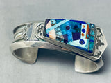 Native American Zuni Picasso Style Vintage Turquoise Inlay Sterling Silver Bracelet-Nativo Arts