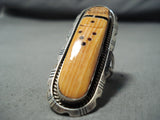 Custom Vintage Navajo Native American Spiny Oyster Jet Sterling Silver Ring Old-Nativo Arts