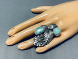 Outstanding Native American Navajo Kingman Turquoise Sterling Silver Chief Ring-Nativo Arts