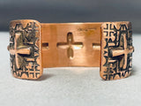 Heavy Hand Detailed Native American Navajo Copper Wide Heavy Bracelet-Nativo Arts