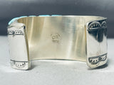 Side Inlay Turquoise Native American Navajo Wide Sterling Silver Bracelet-Nativo Arts
