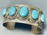 Majestic Native American Navajo Signed 5 Turquoise Sterling Silver Enormous Bracelet-Nativo Arts